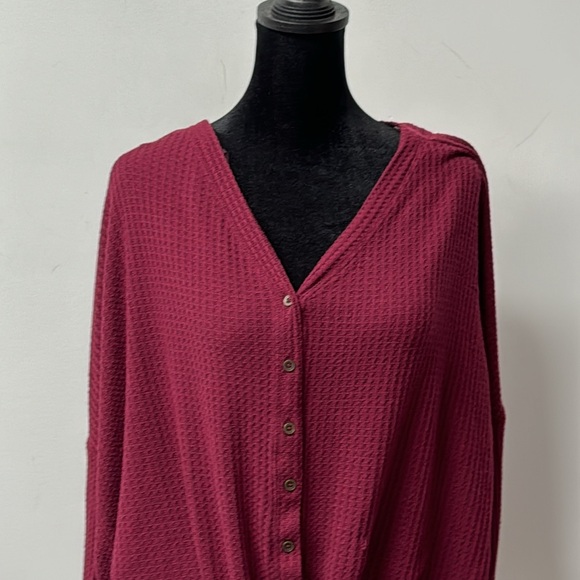 a.n.a. Waffle Knit Long Sleeve Button Front Tie Bottom Shirt Large oversized - Picture 2 of 8